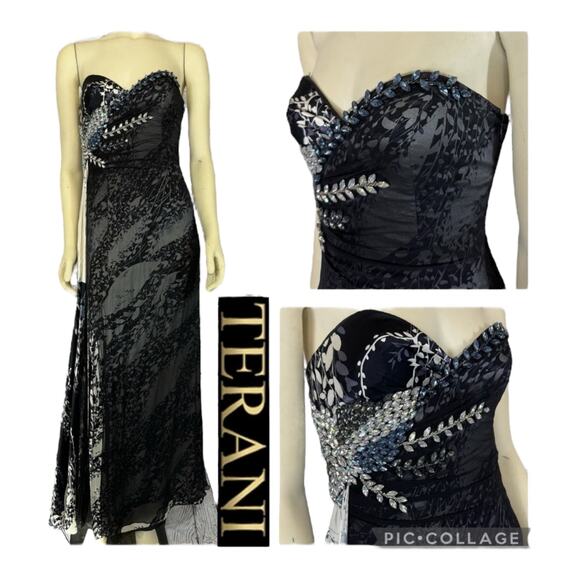 TERANI sweetheart strapless silk gown formal beads & jewels size 8 - Picture 1 of 15